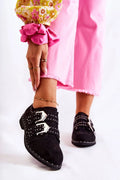 chaussures basses femme richelieu cuir écologique suédé noir pointu boucles métalliques clous ajustables confortables durable élégant rockchic bohème