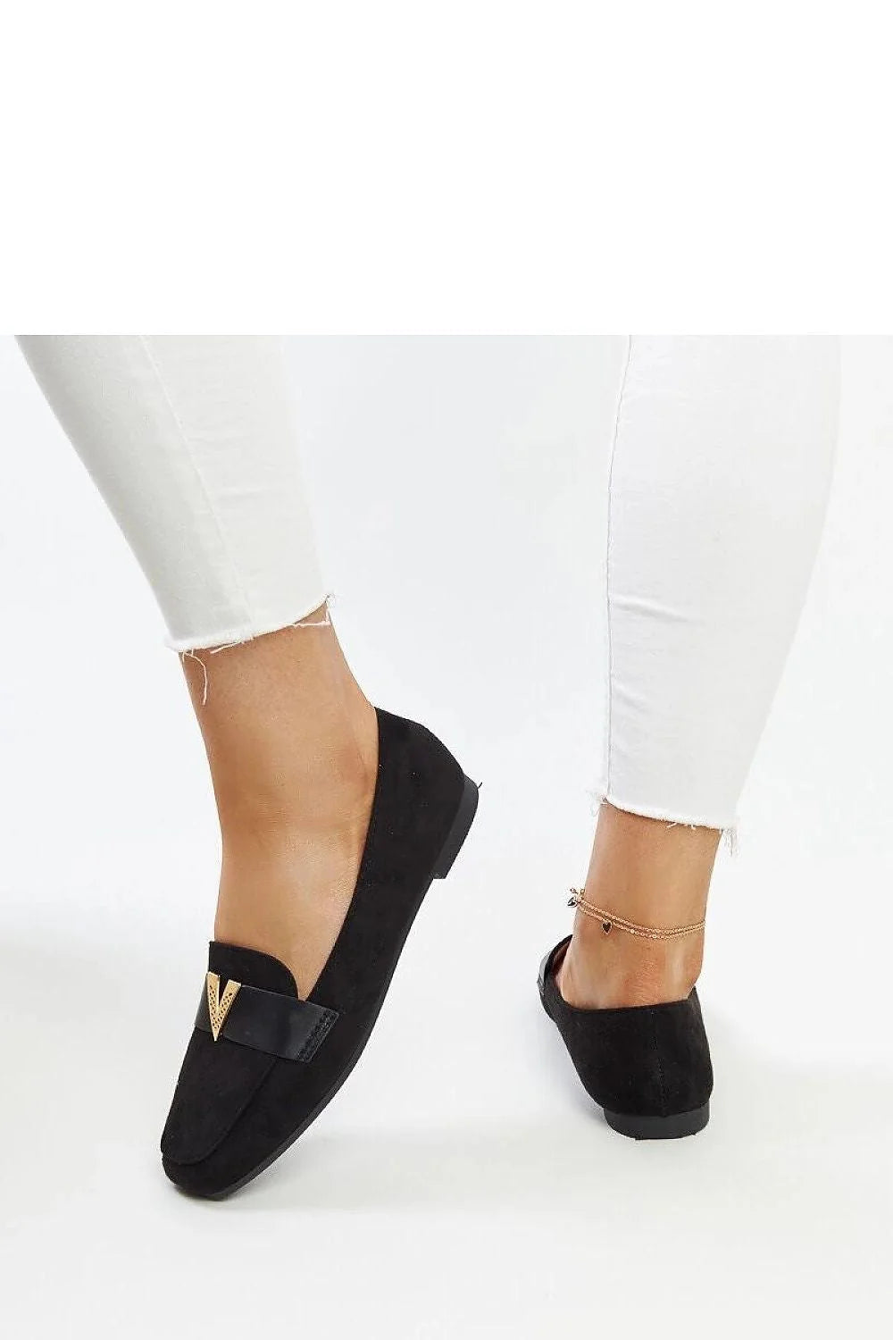 mocassins femmes suédine noire ornement Namal doré chevron bout arrondi semelle caoutchouc coussinée confortable ajustée polyvalente bureau casual