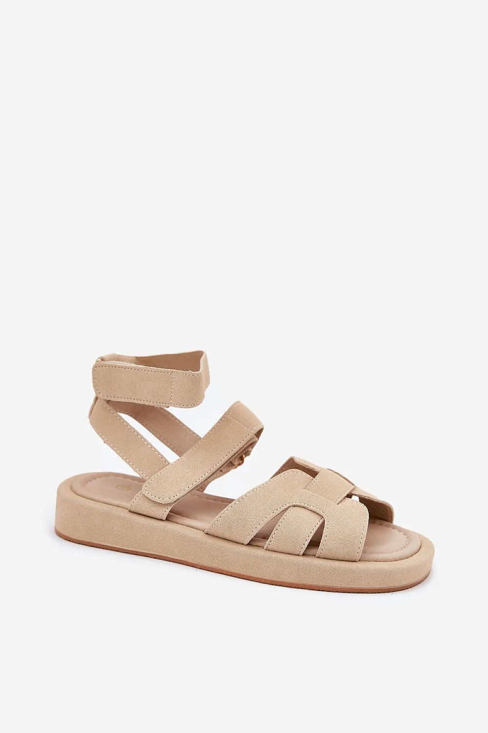 Sandales femmes design moderne minimaliste cuir suédé beige plateforme 2.5 cm confort été sandales ouvertes lanières croisées scratch ajustables