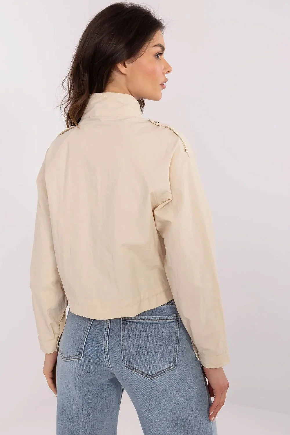 Veste pour femme beige clair style décontracté coupe courte polyester résistant