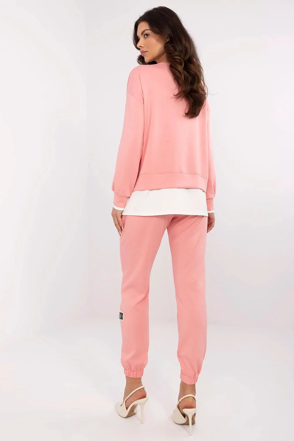 Ensemble Relevance pour femmes, style casual, rose clair, taille haute, insert contrasté, matériau stretch, quotidien