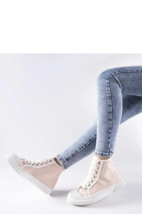 Baskets montantes pour femmes design moderne style urbain couleur rose pâle tissu caoutchouc lacets blancs ventilation confortable