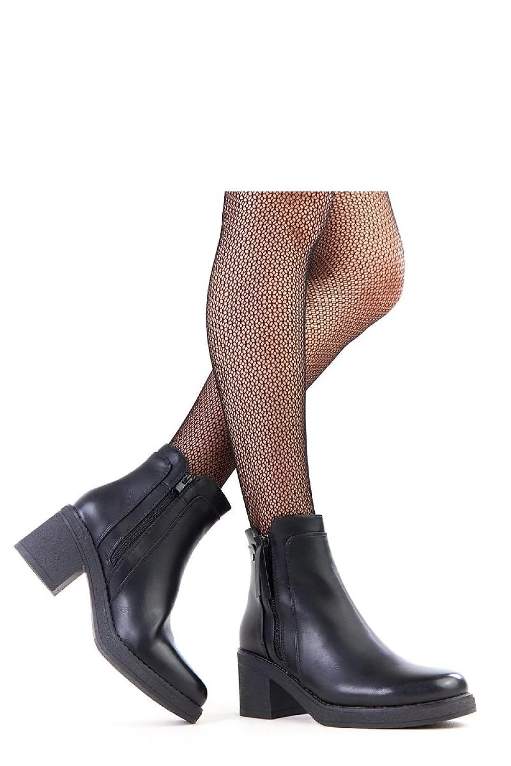 bottines femme cuir écologique noir lisse cheville talon bloc 7cm bout rond fermeture zippée latérale doublure intérieure semelle crantée confortable