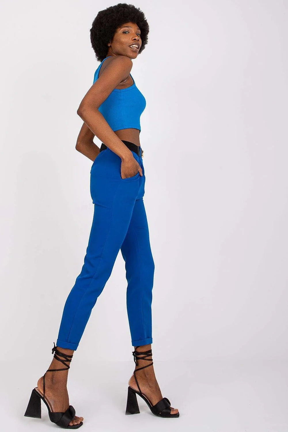 Pantalon femme Italy Moda taille haute ceinture élastique motif uni polyester élasthanne taille ajustable style moderne occasion soirée travail