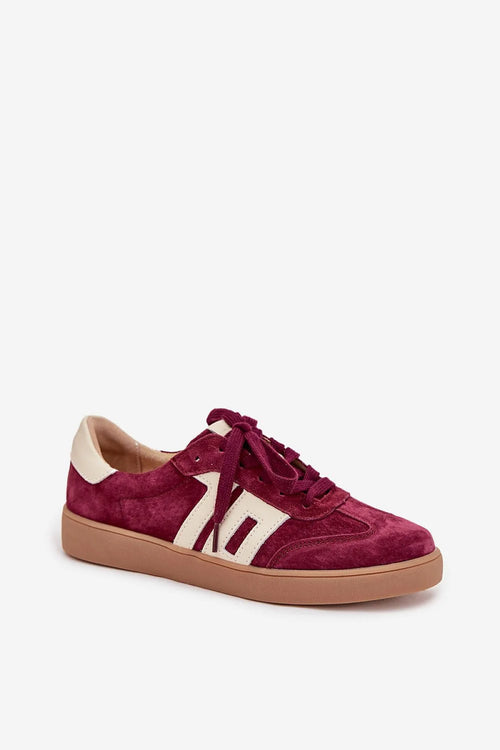 baskets basses femme Vinceza cuir naturel daim bordeaux lacets rétro confortables bout rond surpiqûres semelle gomme beige légères
