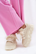 Chaussures de sport pour femmes en cuir naturel, design moderne, semelle massive, lacets épais, confort tout le jour, style tendance, GOE