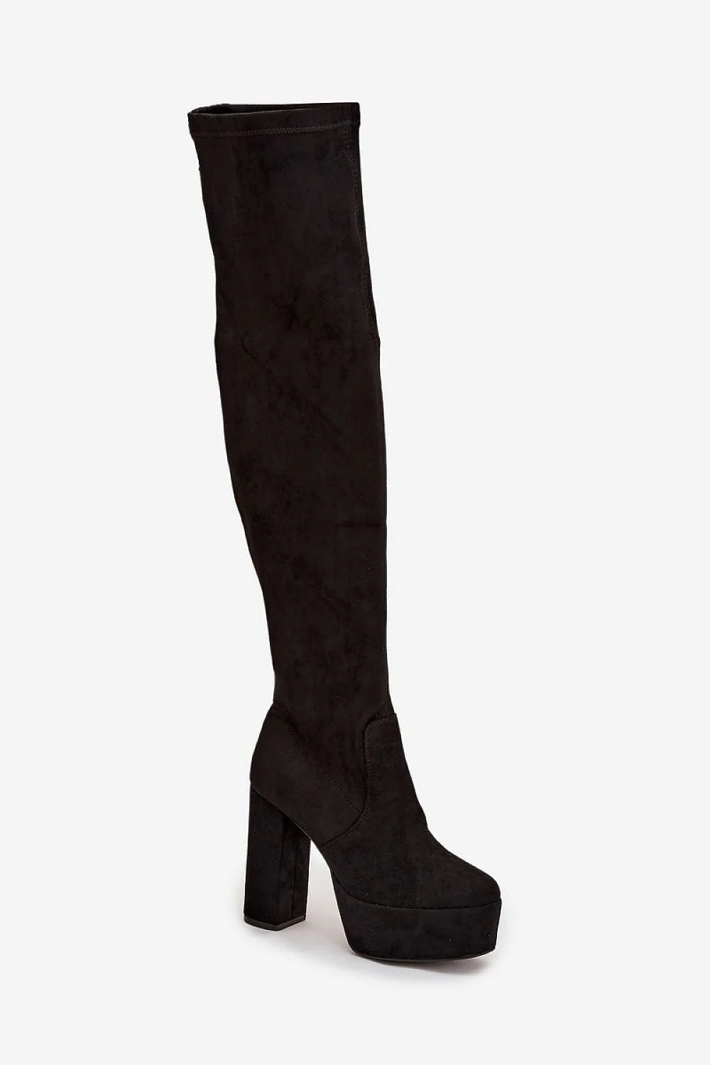Bottes cuissardes en suédine noire élégantes talon bloc haut tendance automne hiver pour femmes mode
