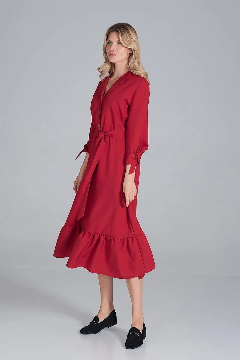 Robe élégante en polyester bleu ciel, style décontracté chic, manches longues, ceinture pour femme