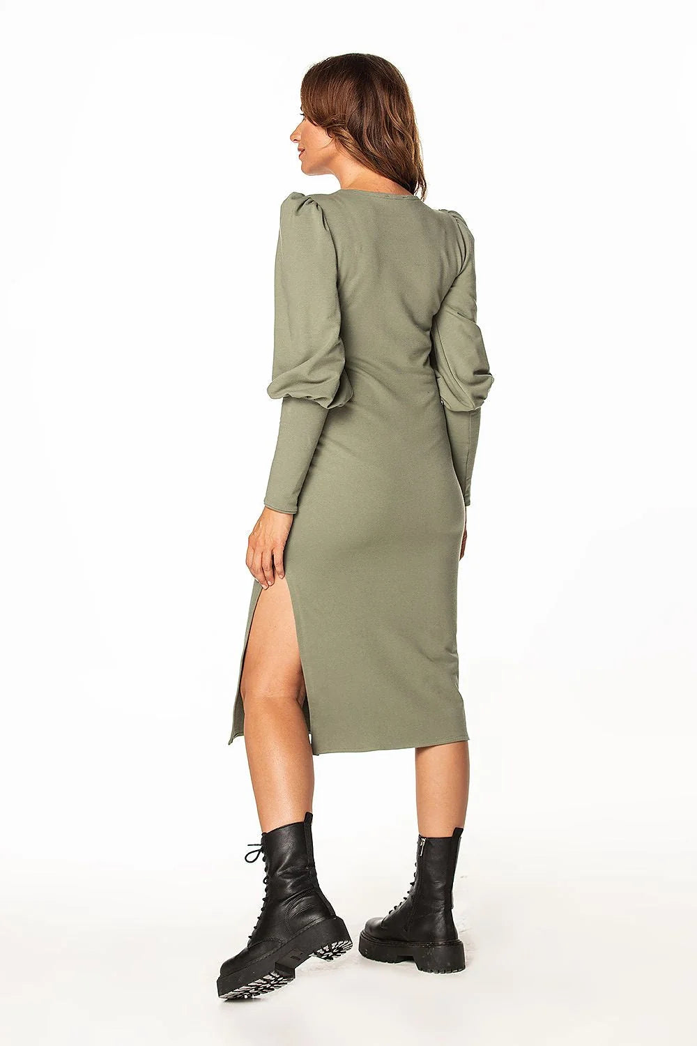 Robe de jour Tessita élégante en coton et polyester maille longue manches bouffantes encolure bateau femmes