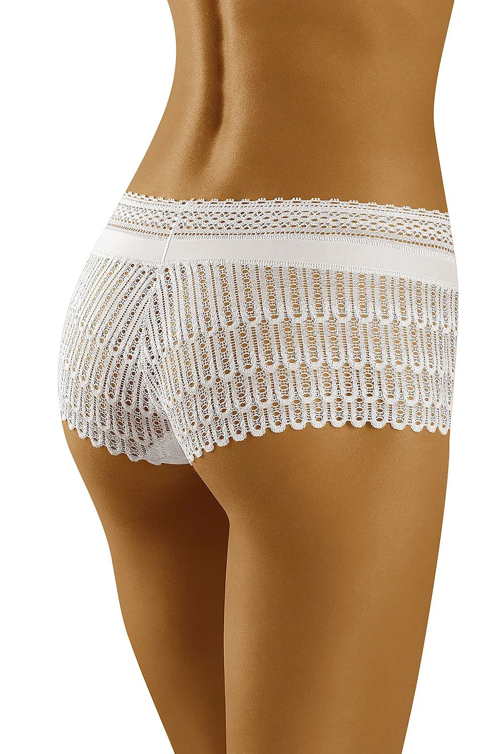 Shorty dentelle romantique blanc transparent avec broderies élégantes pour sublimer vos courbes sensuelles féminines