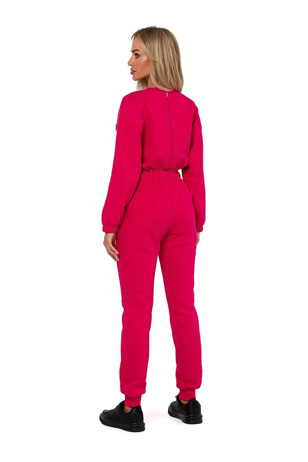 Combinaison femme moe style casual moderne rose vif manches longues sweat pantalon survêtement assorti coton polyester