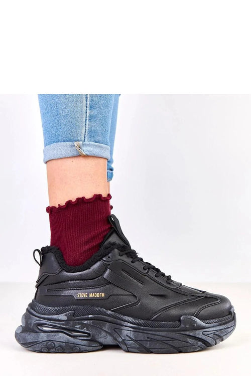 baskets femme chunky plateforme noir cuir synthétique doublée fourrure chaude semelle épaisse sculptée amortissante rembourrée confort maintien silhouette ronde