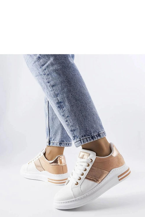 Baskets Solea femmes design moderne élégant simili cuir blanc rose doré lacets métalliques coupe basse confortable