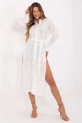 Chemise manche longue robe longue style chemise dentelle fleurs tissu transparent femme été plage soirées