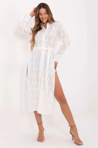 Chemise manche longue robe longue style chemise dentelle fleurs tissu transparent femme été plage soirées