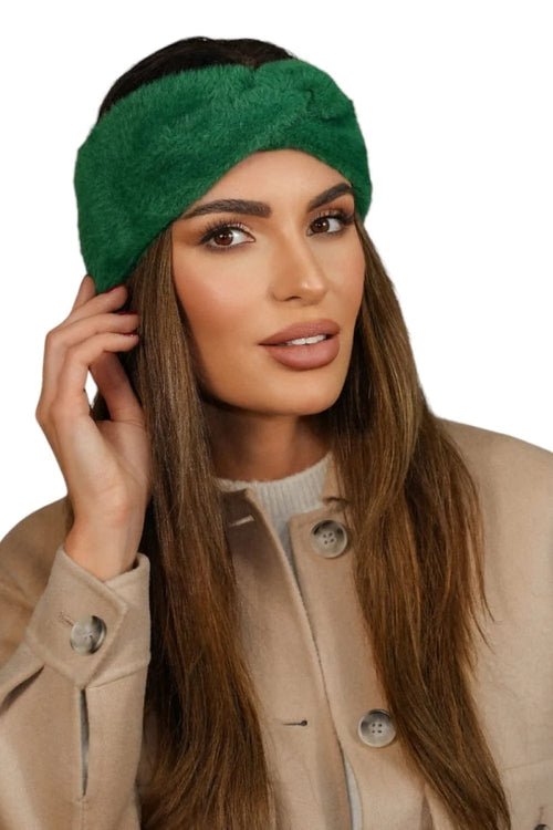 Bandeau d'hiver élégant en peluche vert émeraude pour femme, style torsadé, doublure confortable, ajustement parfait, accessoire mode automne-hiver