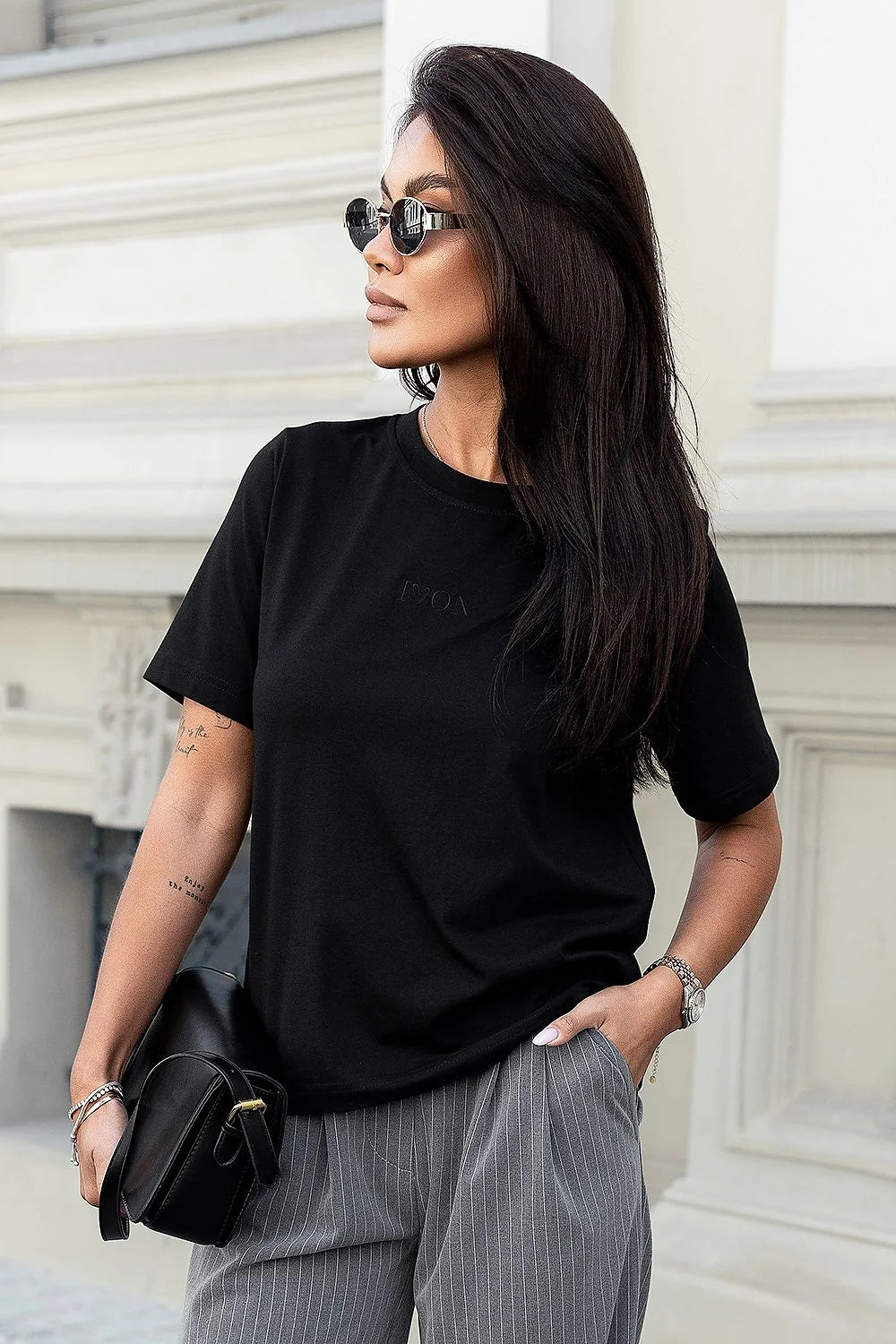 tshirt ivon femme coton elasthanne blanc basique manches courtes col rond coupe droite tombé relaxed logo brodé tonsurton