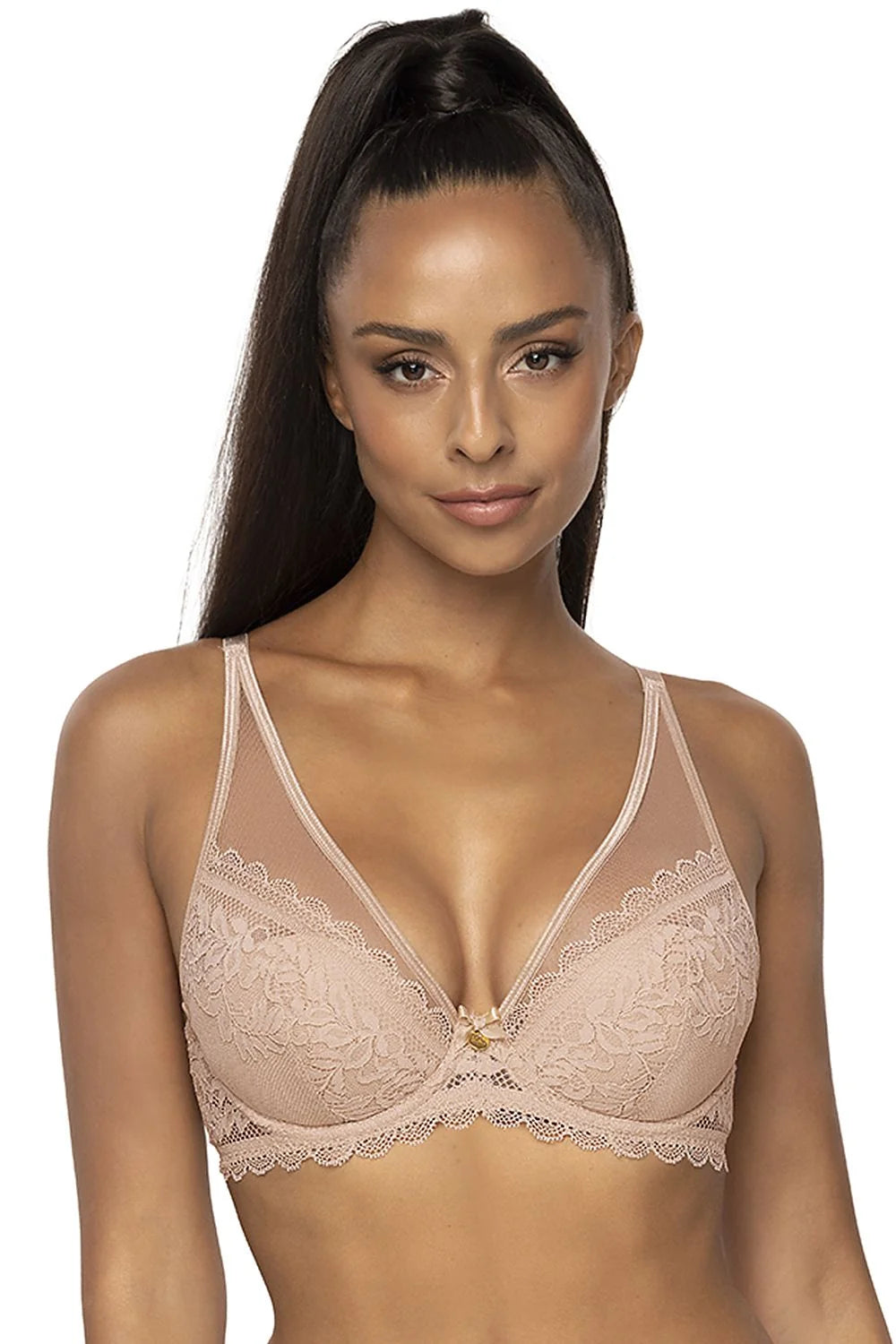 Soutien-gorge push-up dentelle floral élégant coton élasthanne polyamide nude féminin occasion spéciale