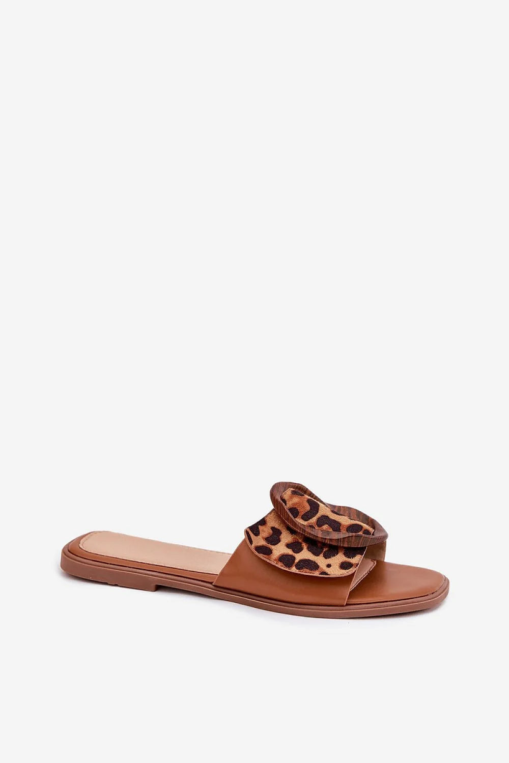 Sandales femmes style estival ouvertes cuir écologique motif léopard talon plat taille ajustable sandales été pantalon crocheté
