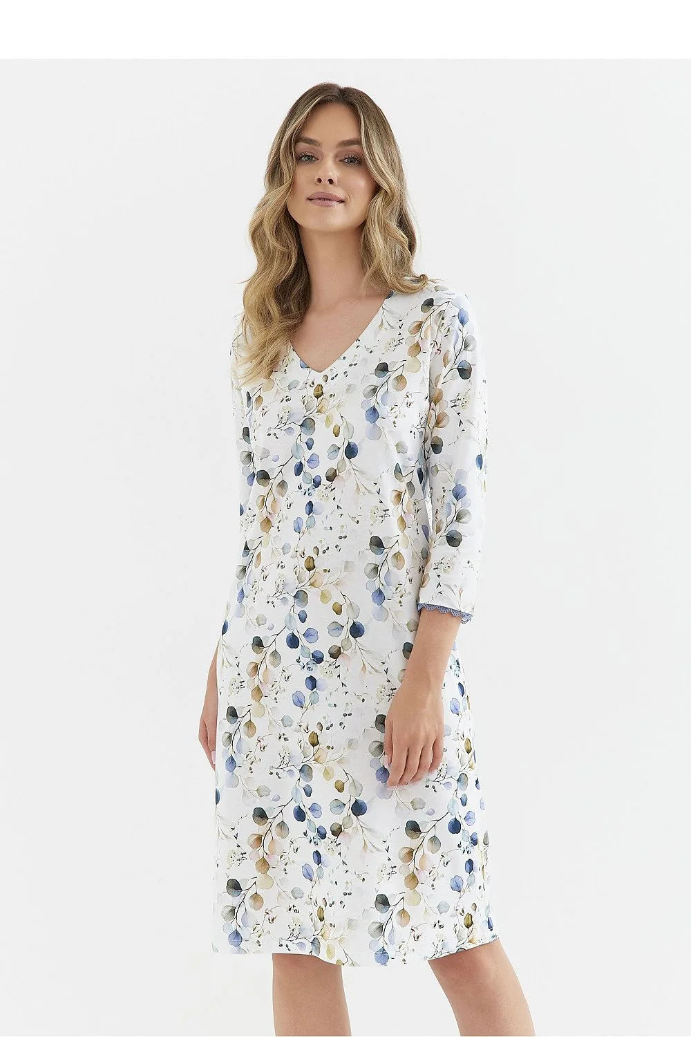 Chemise de nuit Cana en coton 100% imprimé floral, col V, manches 3/4, tailleur féminin, robe légère pour femmes, été