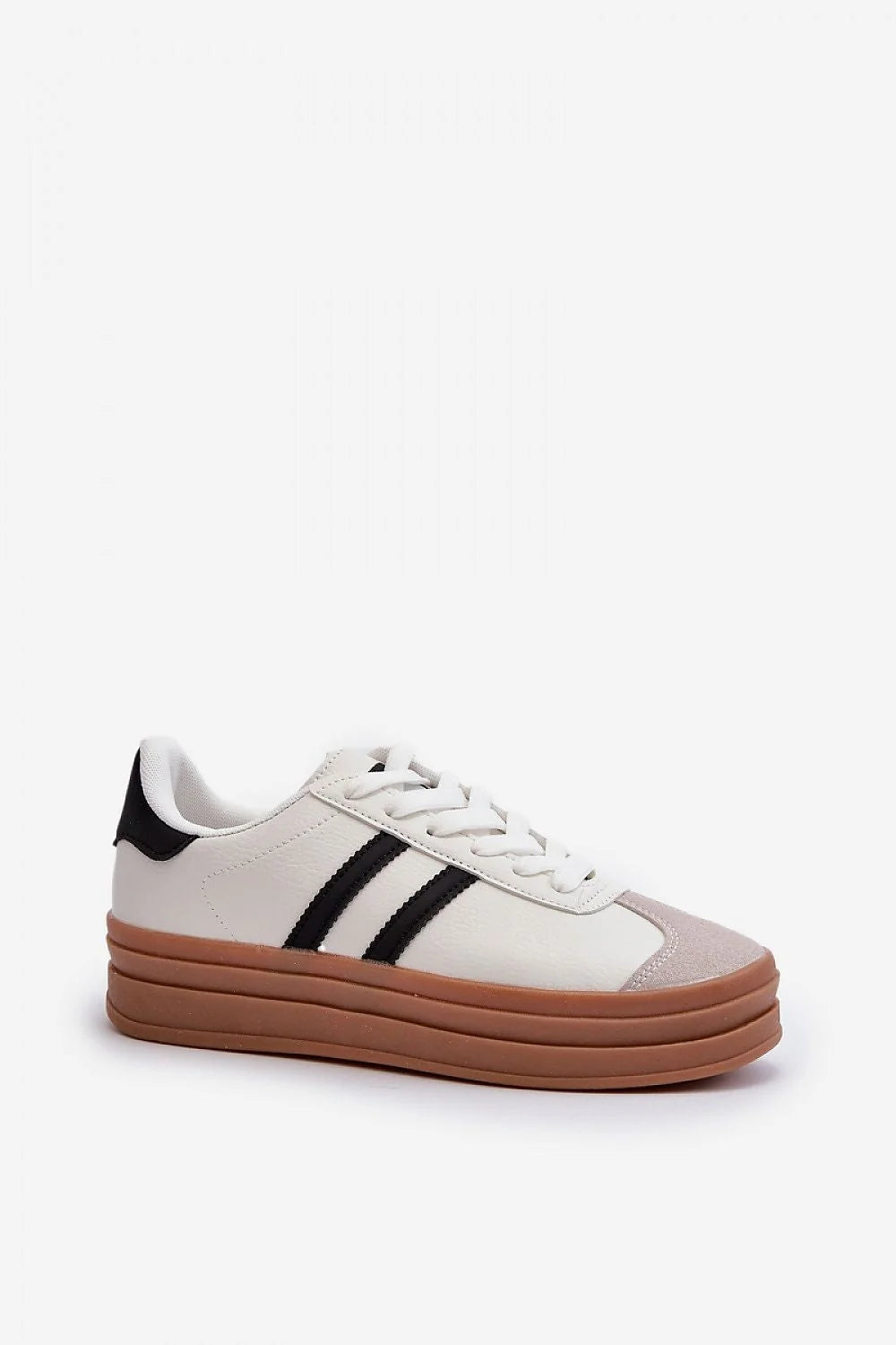 Chaussures de sport modernes pour femmes design élégant style rétro-chic cuir artificiel beige blanc noir semelle plateforme basse