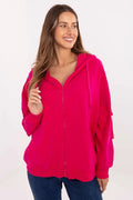 sweat zippé capuche femme fuchsia vif coupe oversize molletonné coton stretch confort poches kangourou manches longues côtelés polyvalent quotidien casual
