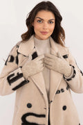 manteau gants assortis élégants laine beige motifs abstraits oversize coupe classique boutonnage poches latérales chaleur confort urbain chic maille soignée