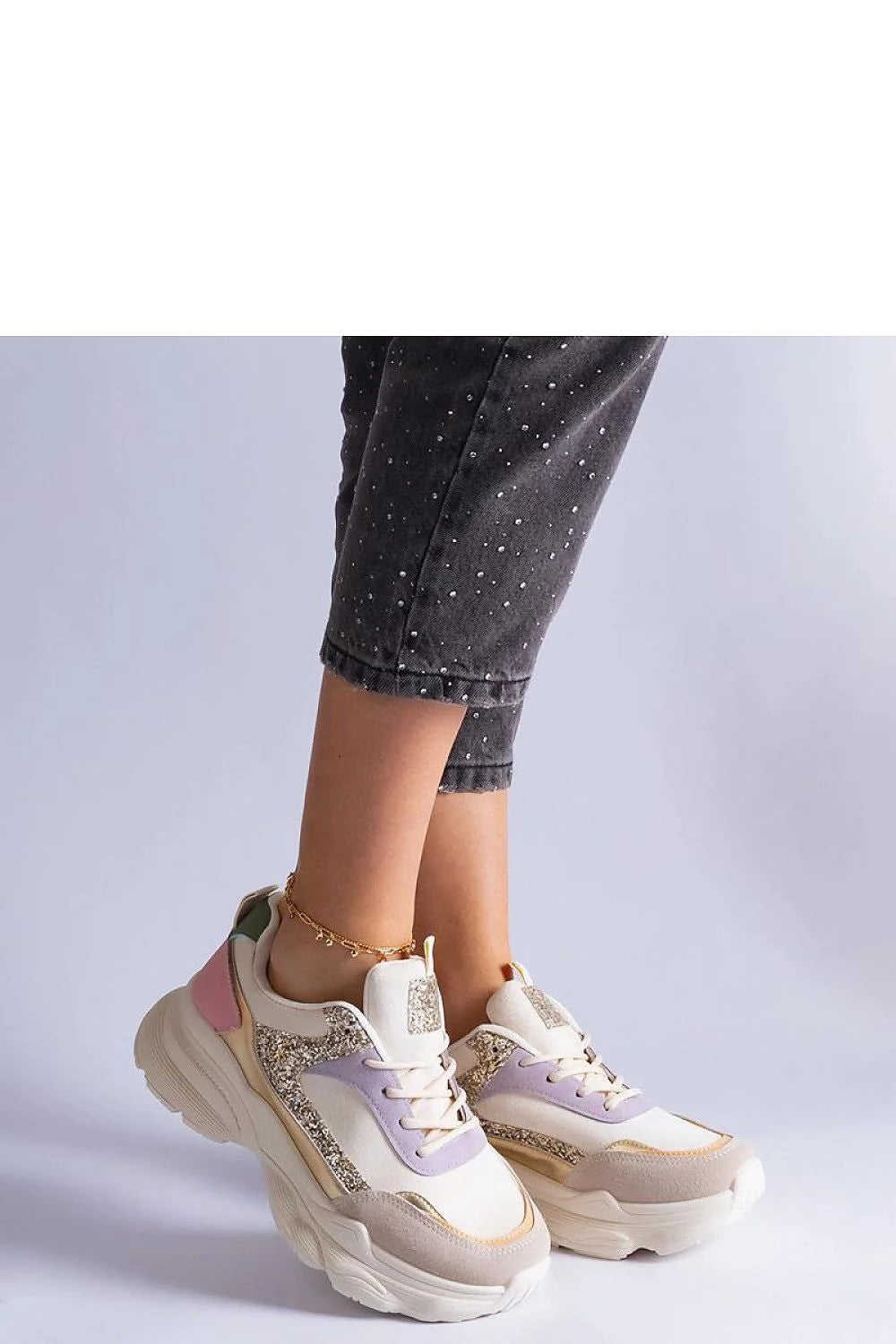 Baskets en cuir moderne tendance pailletées semelle épaisse confort quotidien look sportif élégant casual