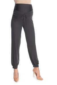 Pantalon de maternité jersey stretch anthracite, chic confortable, taille haute ajustable, futures mamans mode