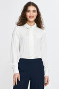 Chemise élégante pour femme en viscose 100% style classique col lavallière manches longues coupe ajustée blanche Nife