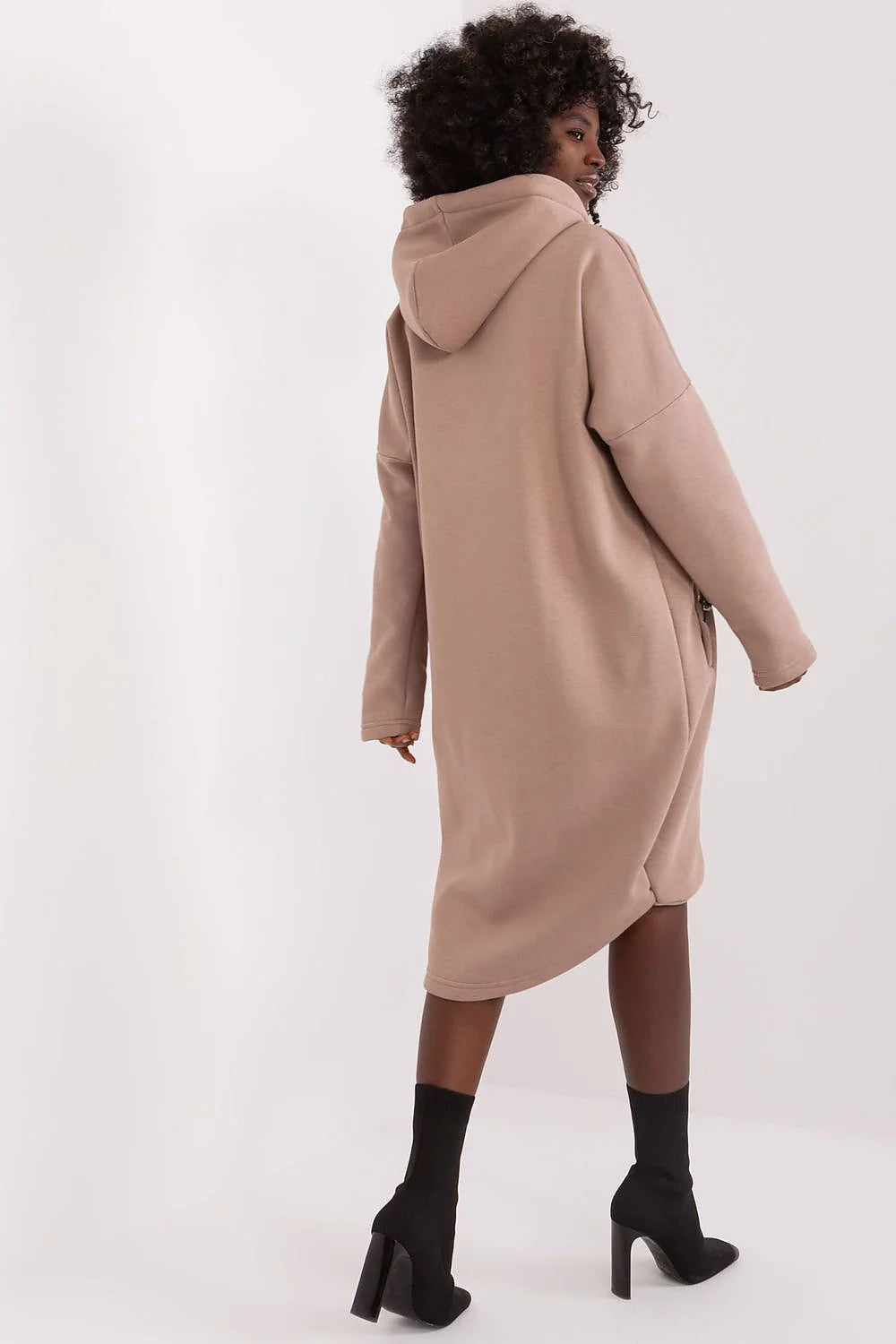 Sweatshirt longue pour femmes style décontracté capuche fermeture éclair tissu molletonnée beige