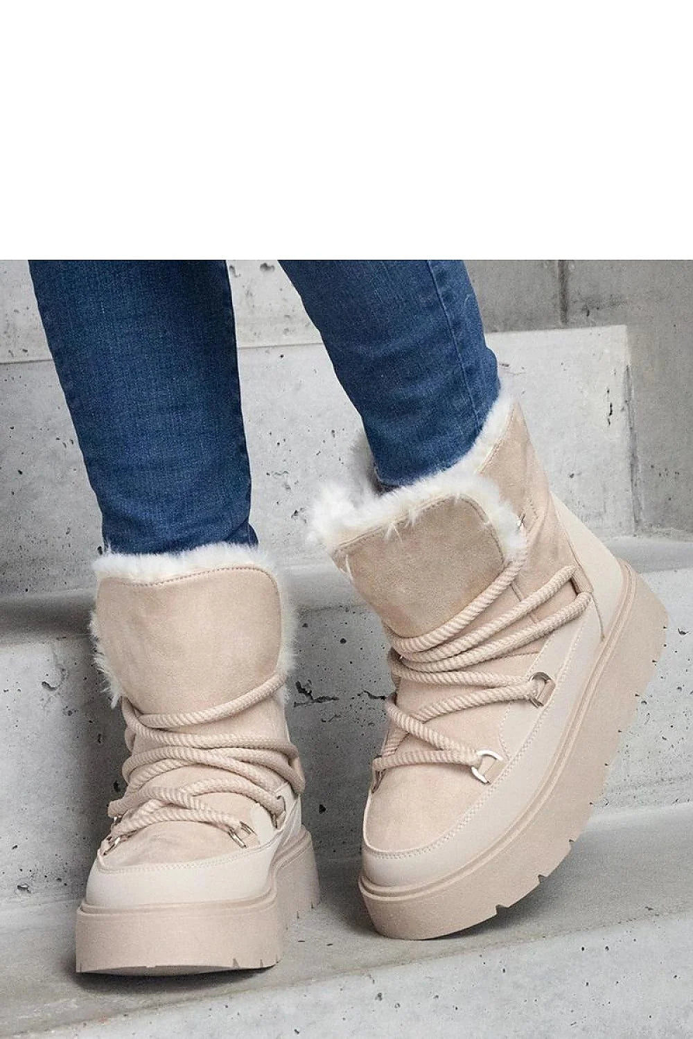 Bottes de neige montantes cheville fourrure caoutchouc style hivernal femmes beige pastel lacés ajustables