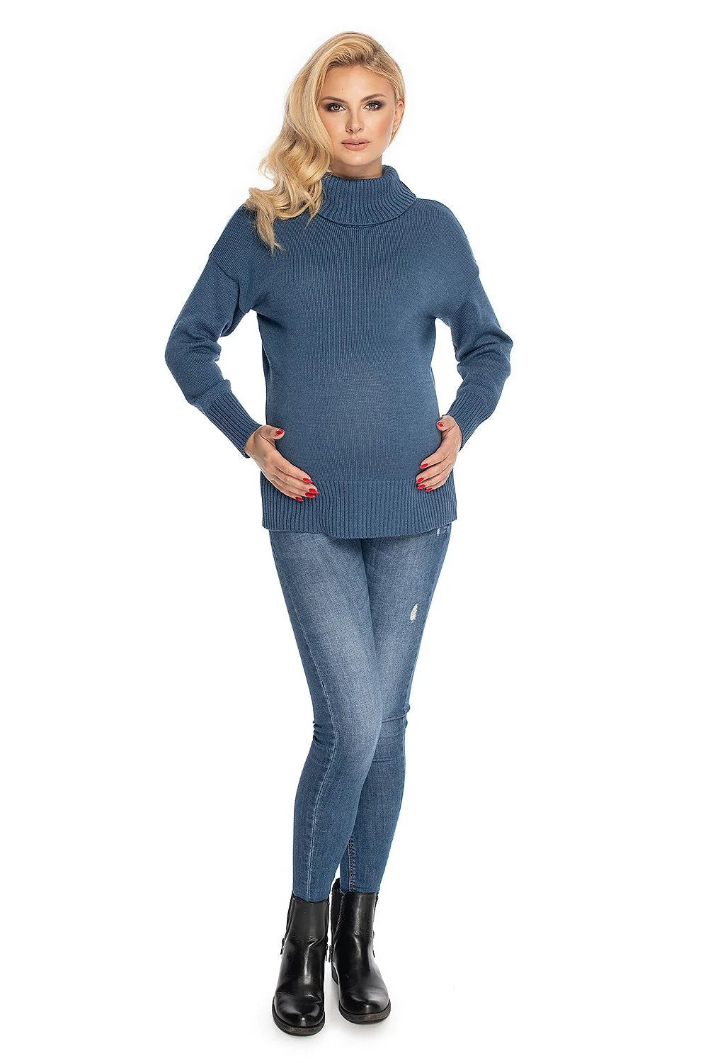 Pull grossesse coton acrylique style décontracté col roulé blanc ample chaud pour futures mamans