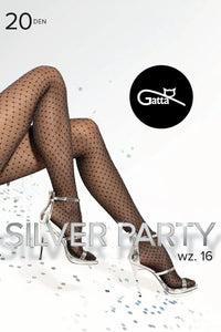 collants femme noir brillant 20DEN résille losange pois scintillant party glam taillehaute Tband goussetvisible orteilsrenforcés élasthanne polyamide filmétallique