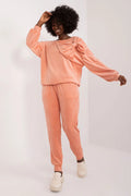 Ensemble Italy Moda sweatshirt et pantalon velours polyester doux couleur rose saumon style féminin moderne femmes