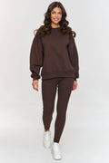 Ensemble Makadamia Femme Confort Style Casual Coupe Oversize Leggings Sweatshirt Brun Foncé Coton Élasthanne Élégance Décontractée Occasions Quotidiennes