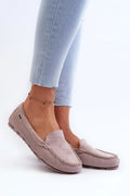 Mocassins classiques femmes style épuré couleur rose pâle semelle caoutchouc surpiqûres daim luxe confort