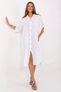 Robe de jour Och Bella en coton blanc style chemise manches 3/4 col classique fermeture boutonnée longueur midi