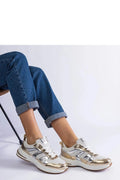 Baskets sport élégantes pour femmes tissu maille blanc doré argenté fermeture lacets amorti confortable occasion quotidienne