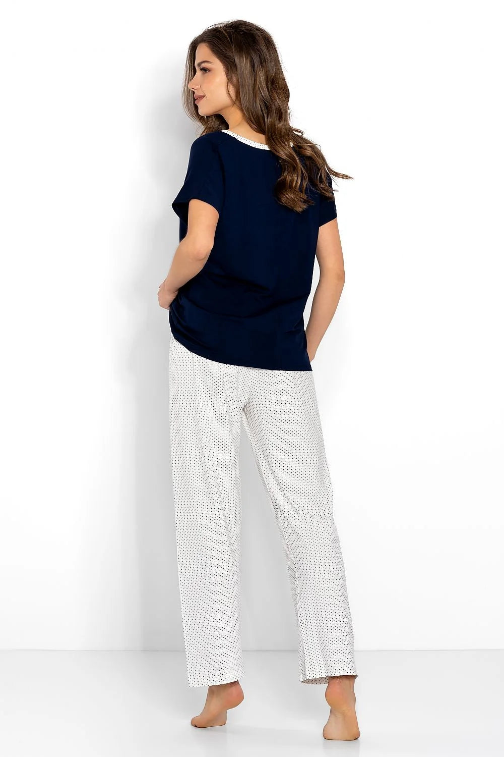 Pyjama pour femme en viscose et élasthanne style décontracté chemisier à col V pantalon à motifs occasion détente