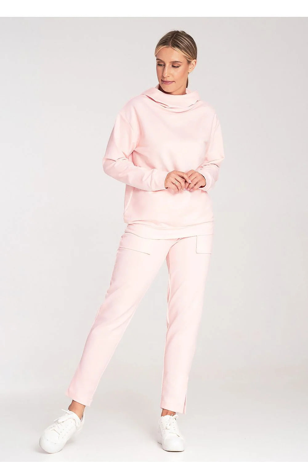Pantalon survêtement femme style décontracté rose pâle coton élasthanne taille élastique poches avant fuselé