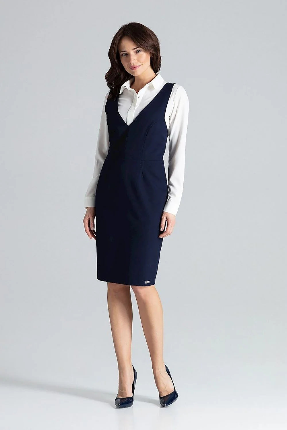 Robe de jour élégante sans manches V profond dos ouvert ajustée robe chemisier longues manches vert émeraude blanc tailleur femmes