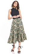 Jupe longue camouflage coton évasée avec ceinture élastiquée pour femme moderne tendance style urbain