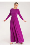 Robe de jour Figl élégante couleur magenta vibrant manches longues tissu fluide taille élastiquée pour femme