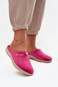 chaussons mules femme Inblu velours fuchsia bout arrondi backless brodé logo intérieur doux semelle souple caoutchouc antidérapante légère confortable