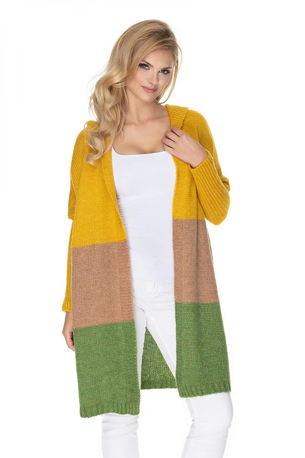 Cardigan tricot en laine coupe ample moderne blocs de couleur pastel pour femmes printemps automne