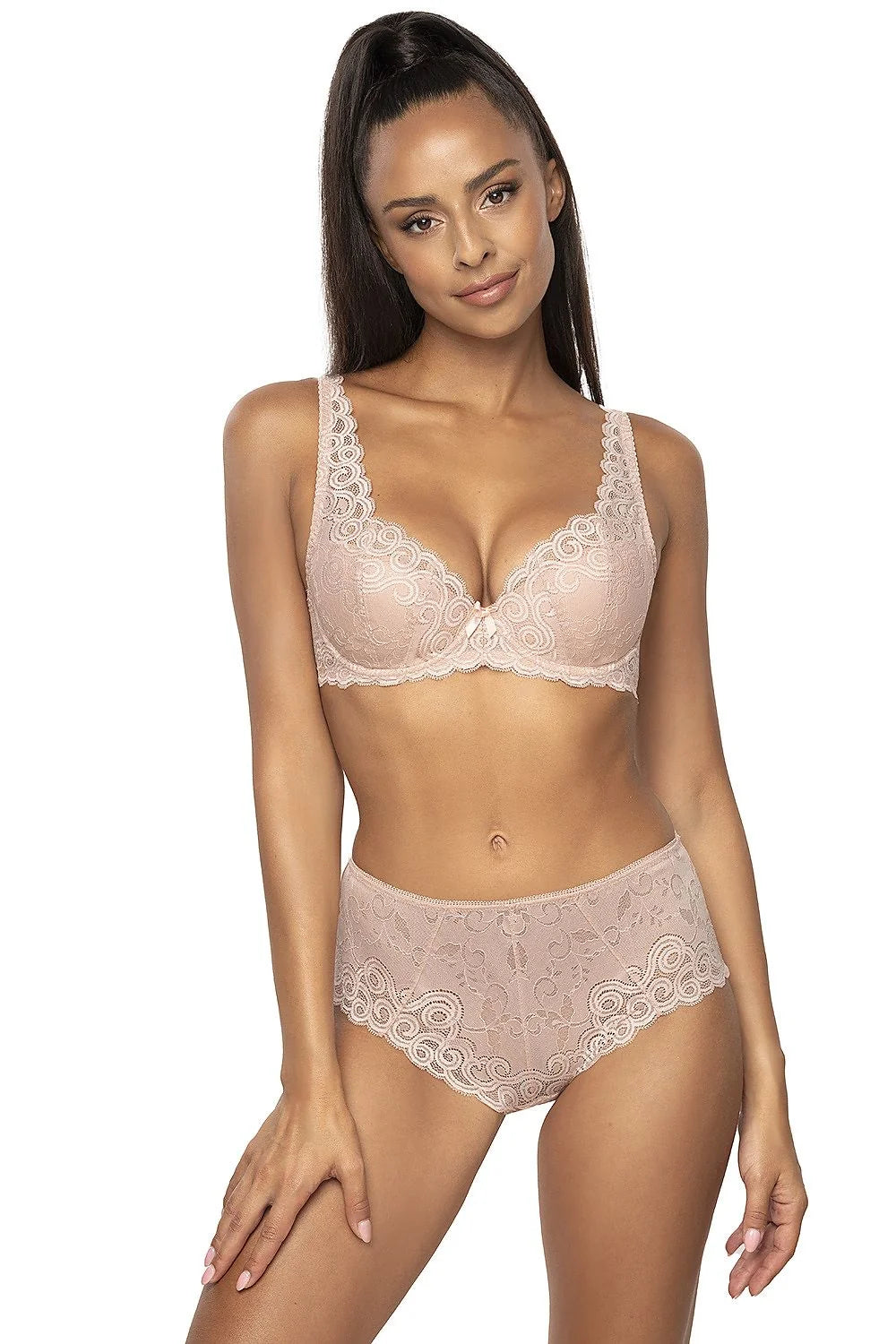 Soutien-gorge dentelle rose pâle rembourré en V floral satiné romantique pour femme maintien confort