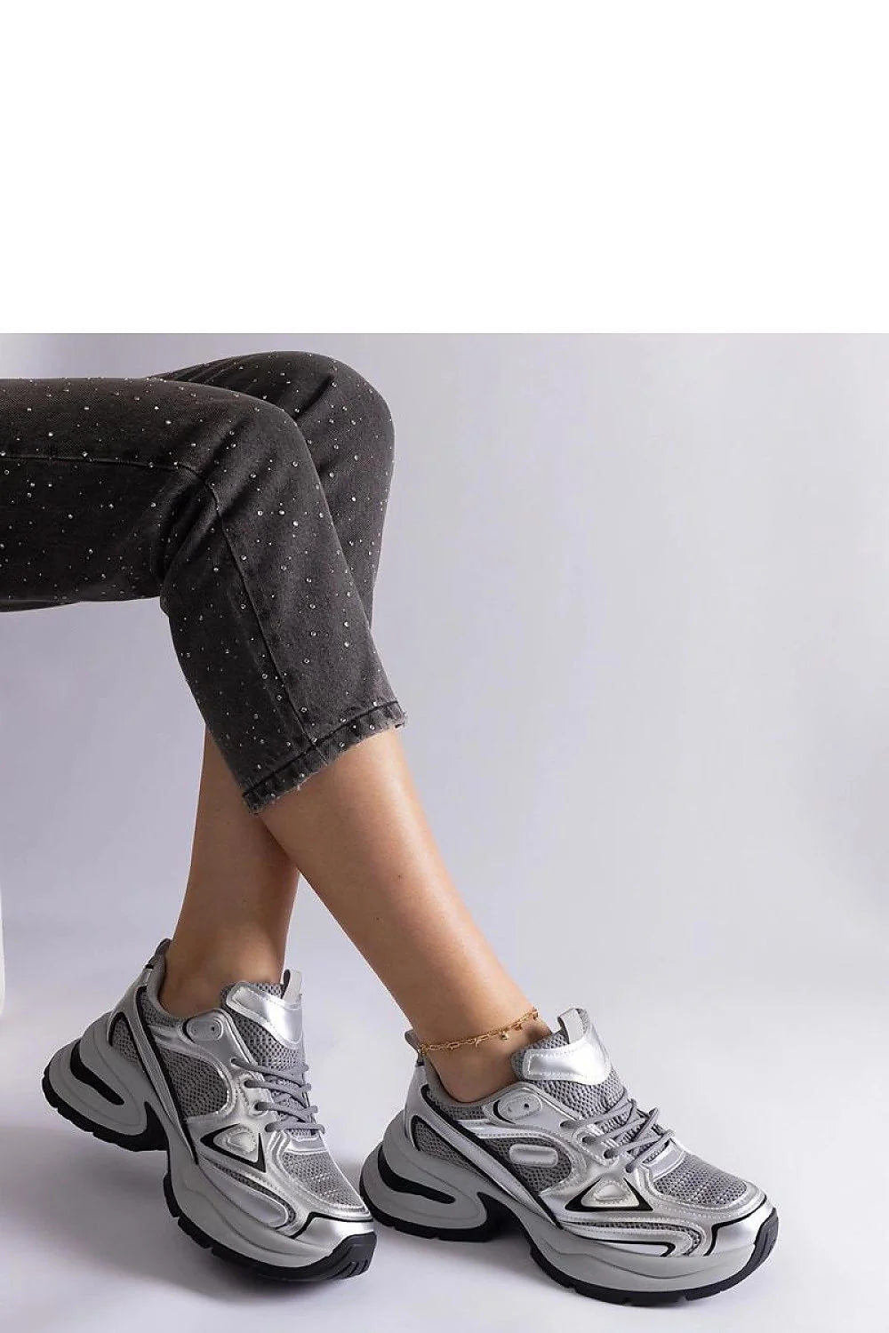 baskets solea femme chunky compensées argentées métallisées maille respirantes similicuir laçage rembourrées semelle épaisse profilée contrastée antidérapantes rétro sportives