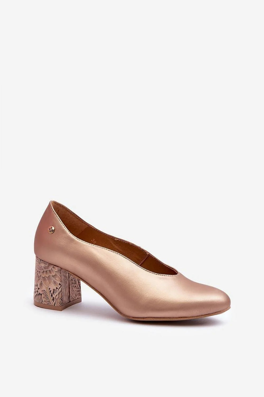 Escarpins talon large Step in style cuir naturel bronze Maciejka confortable élégant femmes occasionnels talon floral motif carré design moderne