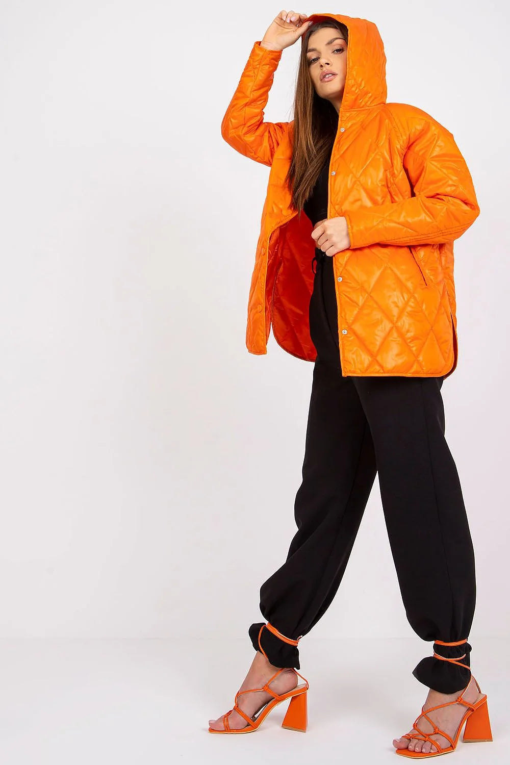 Veste Rue Paris matelassée verte transition femmes capuche manches longues boutons pression polyester doublée taille ajustable style urbain